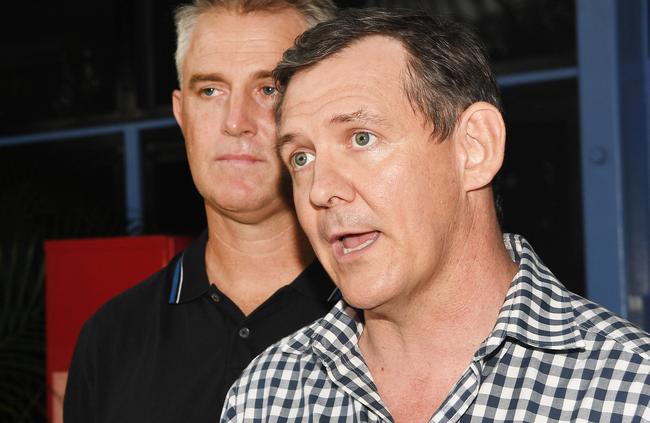 Chief Minister Michael Gunner visits Jingili Primary School with Johnston by-election candidate Joel Bowden. Picture: Katrina Bridgeford