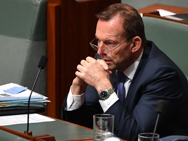 Former prime minister Tony Abbott listens during Question Time. Picture: AAP