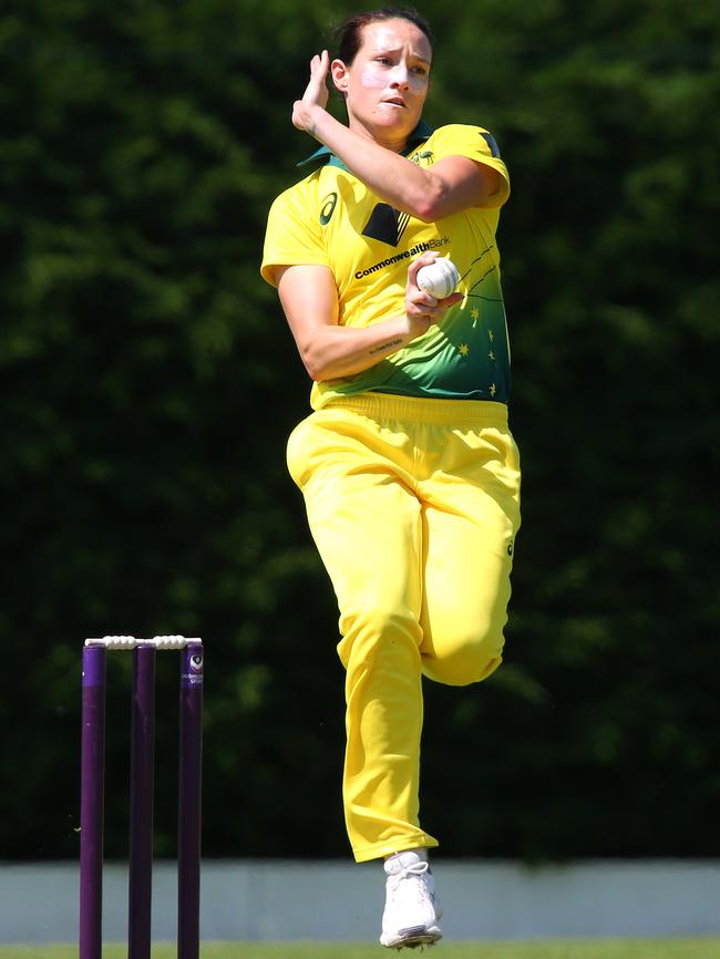 Megan Schutt in action in June in a trial game against England’s Women’s Academy in Loughborough, England. Picture: ALEX LIVESEY/GETTY IMAGES