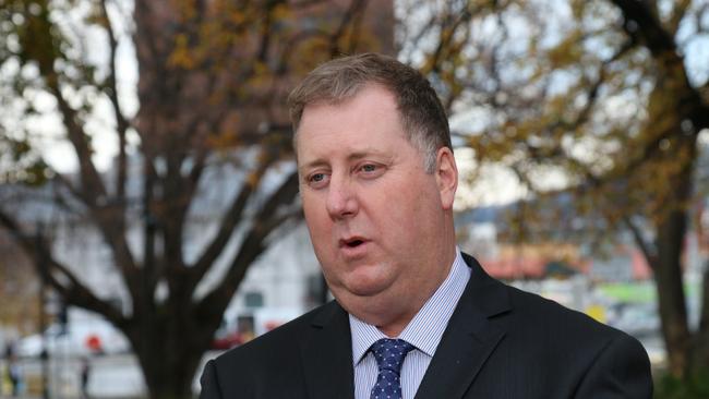 Independent MP John Tucker speaks to the media on Parliament Lawns in Hobart on Wednesday, May 24, 2023.