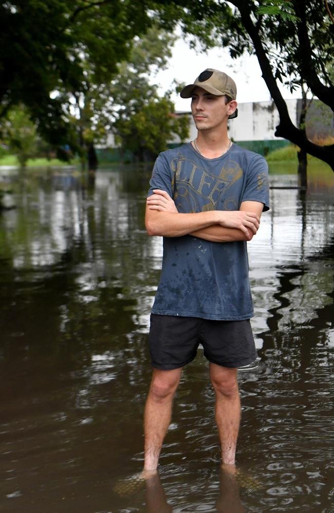 Flash flooding in Townsville after heavy overnight rain. Daniel Leoni in Suttor Street, Mysterton, outside his home. Picture: Evan Morgan