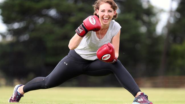 Holly Austin, 32, maintained a regular exercise program during breast cancer treatment. Picture: Alex Coppel.