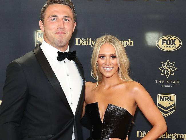 SYDNEY, AUSTRALIA - SEPTEMBER 27:  Sam Burgess and Phoebe Burgess arrive ahead of the 2017 Dally M Awards at The Star on September 27, 2017 in Sydney, Australia.  (Photo by Mark Metcalfe/Getty Images)