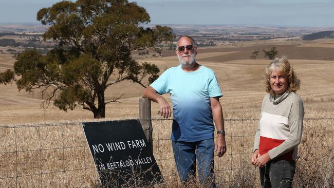 John Birrell and Sue Scarman at the site of the proposed wind farm in the southern Flinder Ranges. They fighting the plan. Picture: Dylan Coker