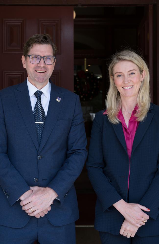 Toowoomba Regional Council Geoff McDonald and Deputy Mayor Rebecca Vonhoff announce the council is on the search for a new CEO after the current CEO, Brian Pidgeon will not renew his contract from mid-July 2025. Monday, December 2025. Picture: Christine Schindler