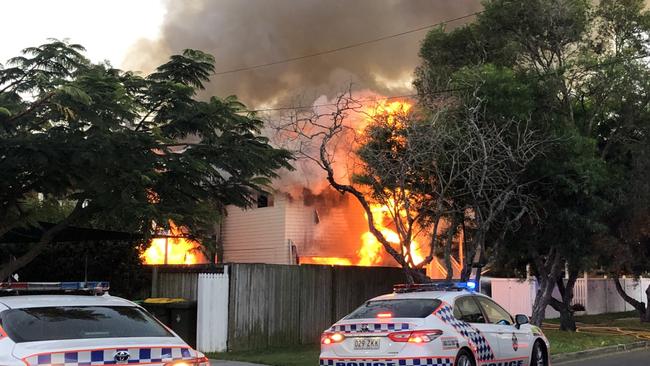 Fire destroys a home at Wooloowin on Sunday morning.