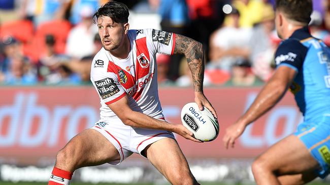 Gareth Widdop had a career-high five try assists and scored one of his own in the Dragons’ demolition of the Titans on Sunday. Photo: Bradley Kanaris
