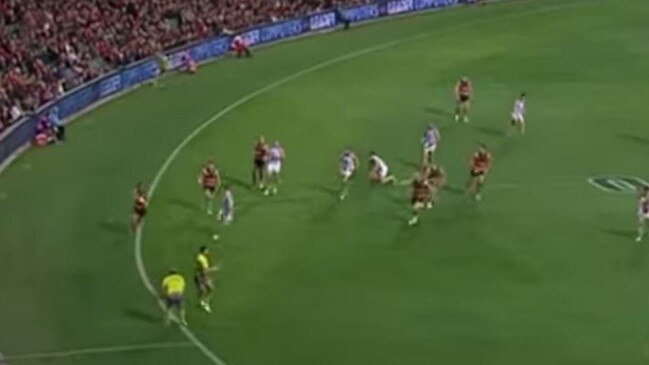 Screengrab of Eddie Betts’ goal against North Melbourne. Picture: Channel Seven