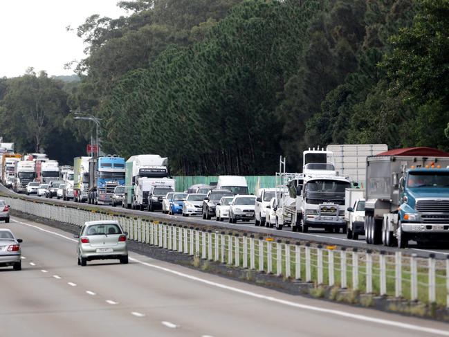 Traffic on the M1 at 1.30 near the Pines exit following a crash past the Tugun Bypass tunnel at 8am. Pic Tim Marsden