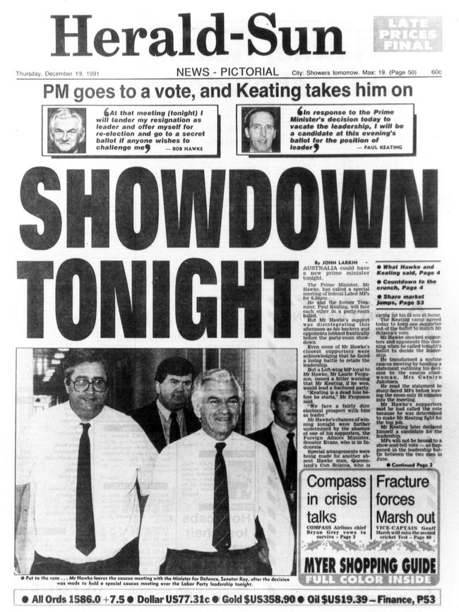 The front page of the Herald Sun for December 19, 1991.