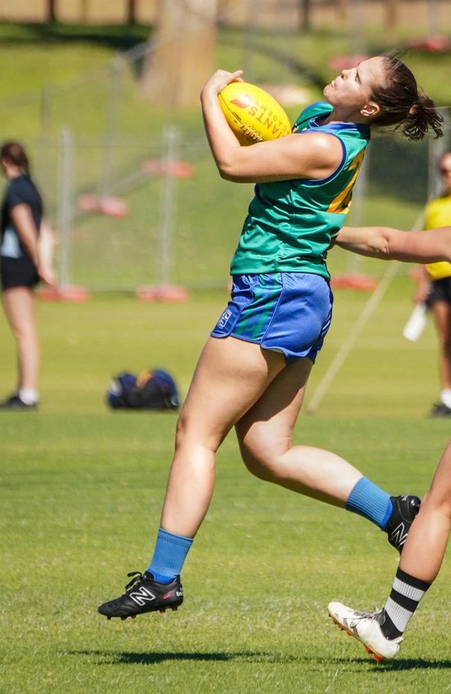 Eliza Reilly takes a rare intercept mark going back with the flight. Picture: Total Sports Photography.