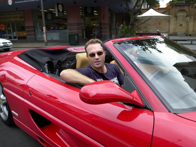 Michael Slater in his Ferrari 355 during his playing days in 2002. Picture: Craig Greenhill