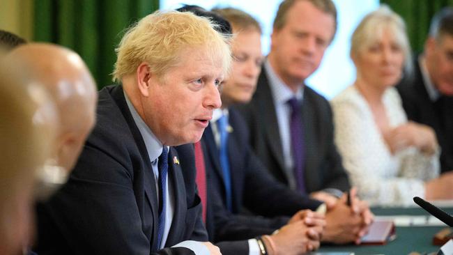 Boris Johnson (C) chairs a Cabinet meeting on Tuesday. Picture: AFP.