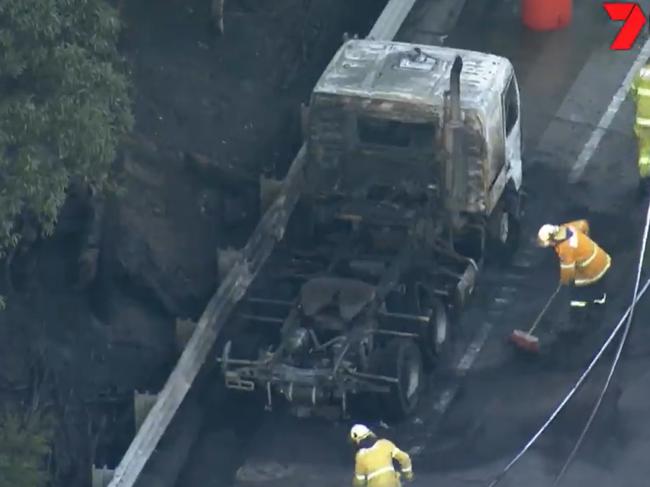 Heavy southbound traffic on the M1 Pacific Motorway at Somersby due to truck fire, , Picture: 7News