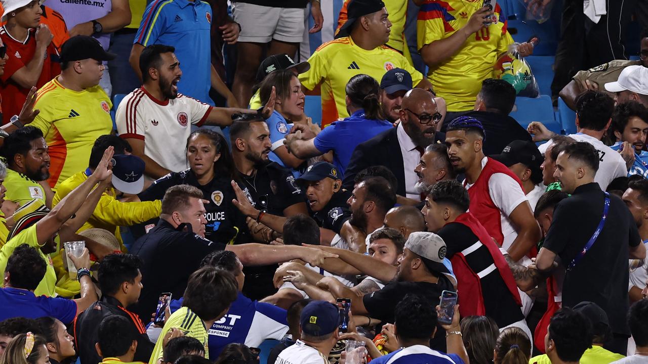It was utter chaos in the stands after Colombia vs Uruguay. Photo: Tim Nwachukwu/Getty Images/AFP.