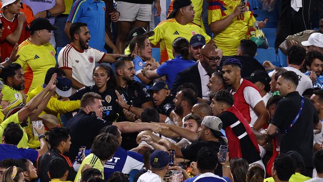 It was utter chaos in the stands after Colombia vs Uruguay. Photo: Tim Nwachukwu/Getty Images/AFP.