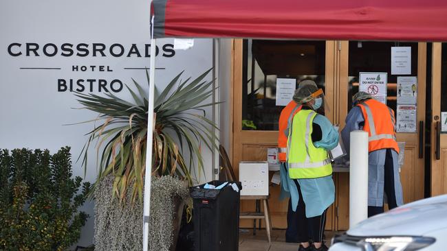 Ten new cases of COVID-19 in NSW are connectd to the Crossroads Hotel in Casula. Picture: Peter Parks/AFP