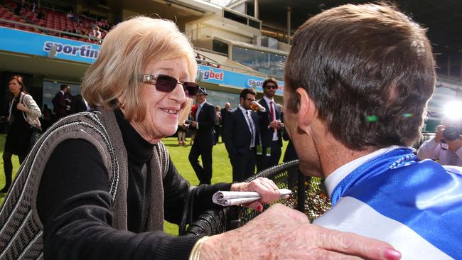 Damien Oliver with his mum, Pat, at the races.