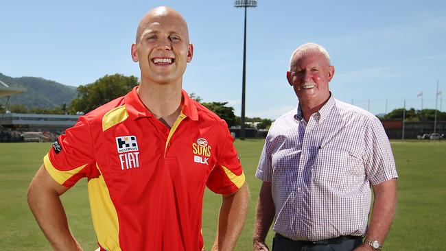 Former Gold Coast Suns captain Gary Ablett and Cairns Councillor Max O'Halloran in 2015. Picture: Brendan Radke.