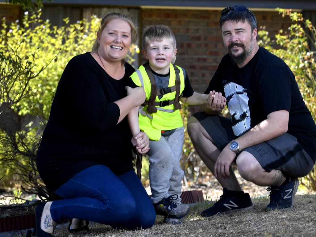 Amy, Liam, 4, and Alan Haythorpe. Picture: AAP/Sam Wundke