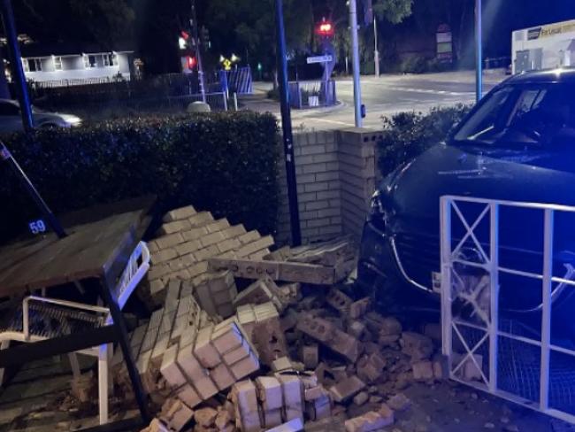 The Mazda hatchback smashed into a hotel in Magill, demolishing a wall. Picture: SA Police