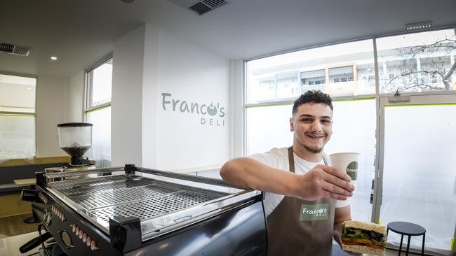 Carlo Capone, at Franco’s Deli in Mawson Lakes, which he will open soon aged just 16. Picture: RoyVphotography