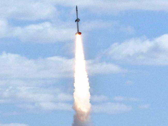 This Australian Department of Defence handout photo taken on May 7, 2009 and released on May 22, 2009 shows the launch of a test vehicle as part of a hypersonics trial named Hypersonic International Flight Research Experimentation (HIFIRE-0) in Woomera, South Australia. Australian and US scientists have successfully tested hypersonic aircraft technology which could revolutionise international flight, officials said on May 22, 2009. Hypersonics is the study of flight exceeding approximately five times the speed of sound. RESTRICTED TO EDITORIAL USE NO ARCHIVES GETTY OUT AFP PHOTO/HO/DEPARTMENT OF DEFENCE/BRIAN CROWLEY/DSTO