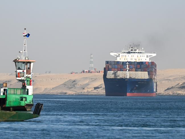 A ship transits the Suez Canal towards the Red Sea in Ismailia, Egypt. Picture: Sayed Hassan/Getty Images