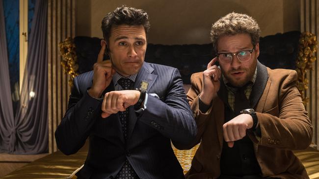 This image released by Columbia Pictures shows James Franco, left, and Seth Rogen in "The Interview." The comedy is set for release in 2014 on Christmas Day. (AP Photo/Columbia Pictures, Sony, Ed Araquel)