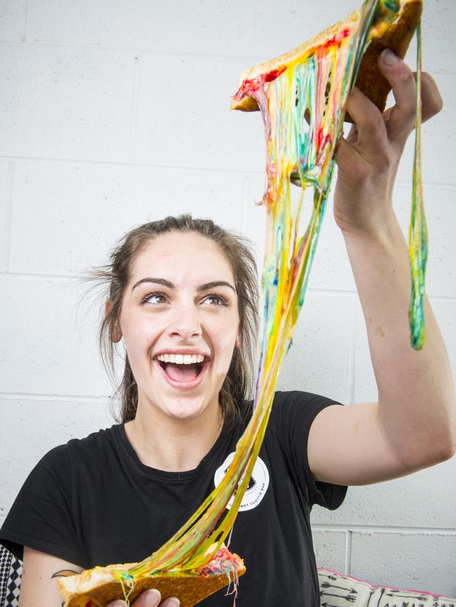 Melbourne's first Rainbow Toastie at Eight Seeds Gourmet Toastie Bar. Picture: Eugene Hyland