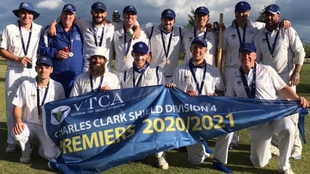 Sunbury celebrates its VTCA Division 4 premiership.