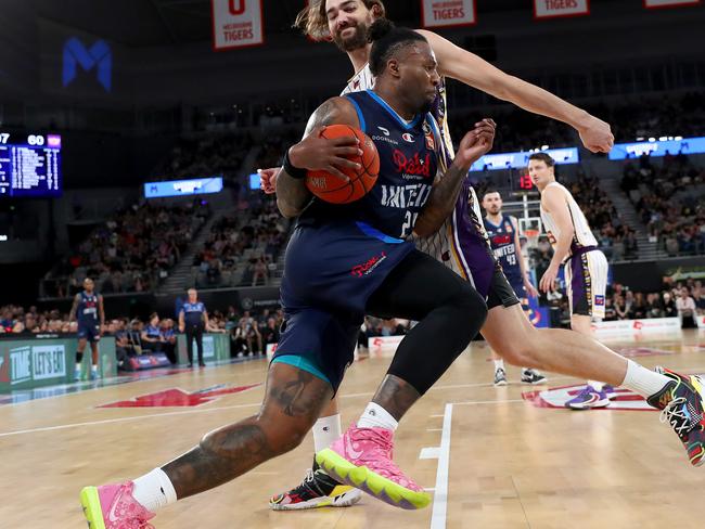 Jordan Caroline’s offensive struggles are hurting Melbourne United. Picture: Kelly Defina/Getty Images