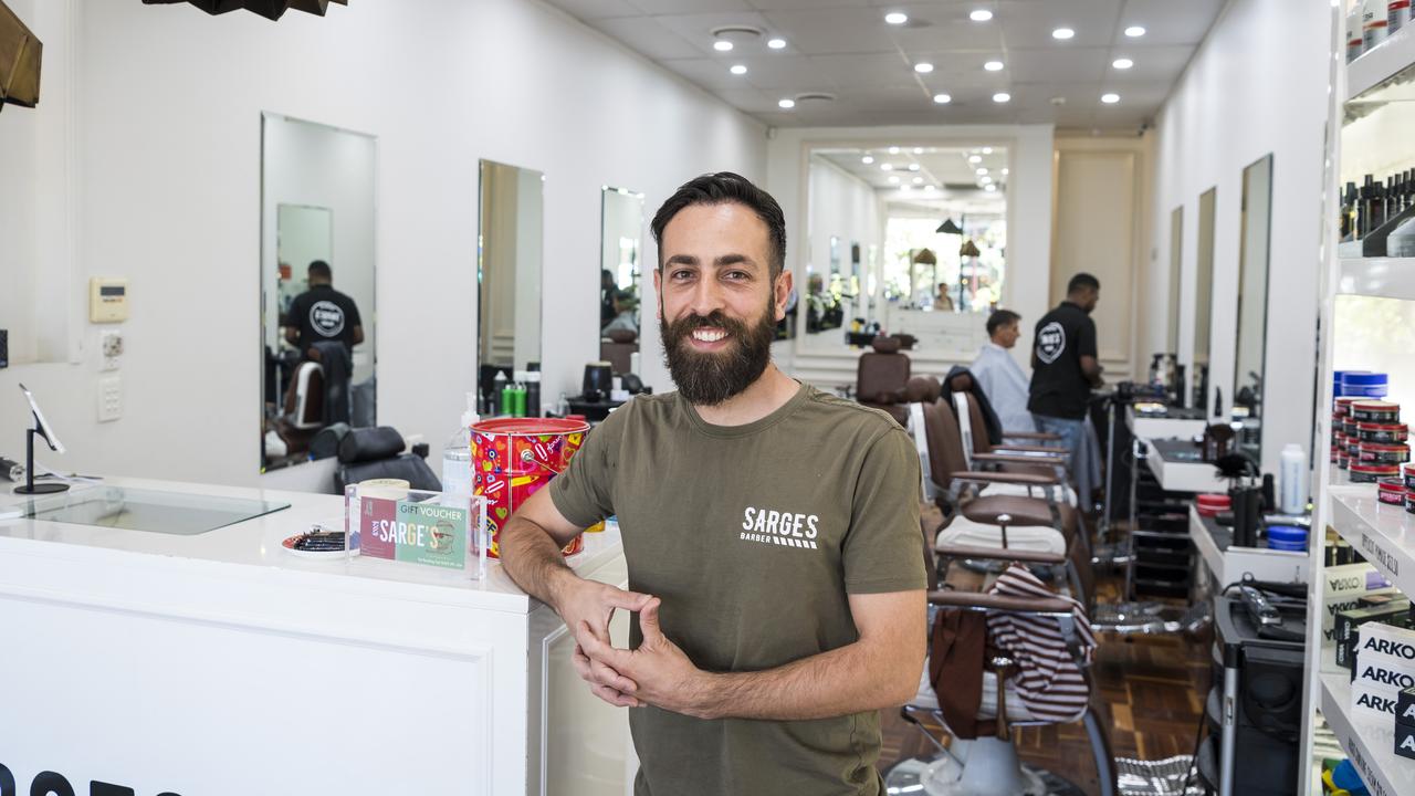 Sarge Tirabzon opened his Margaret St barber shop in April, during the pandemic lockdown. Picture: Kevin Farmer