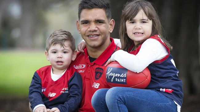 Neville Jetta with his children Kyree and Nalani in September. Picture: Sarah Matray