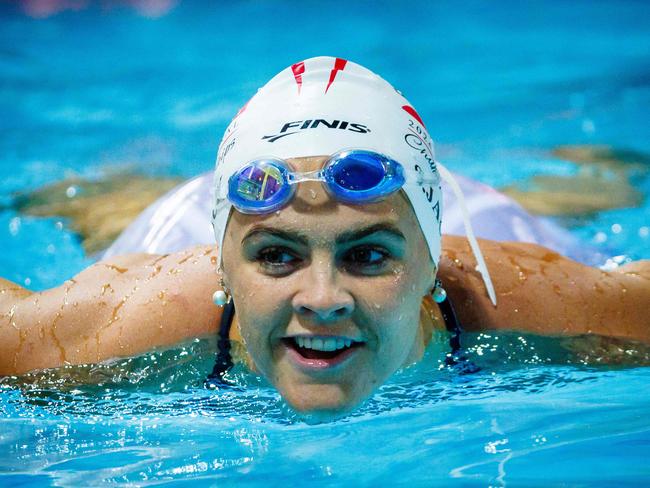 Shayna Jack reacts after competing in the women's 50m freestyle final during the Australian Open Swimming Championships at the Gold Coast Aquatic Centre on April 18, 2024. (Photo by Patrick HAMILTON / AFP) / -- IMAGE RESTRICTED TO EDITORIAL USE - STRICTLY NO COMMERCIAL USE --