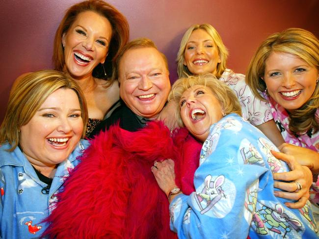 Bert Newton's 66th birthday on the set of Good morning Australia, with Patti Newton, Dr Julie Summerfield, Rhonda Burchmore, Jemma Gawned and Lara Mulcahy.