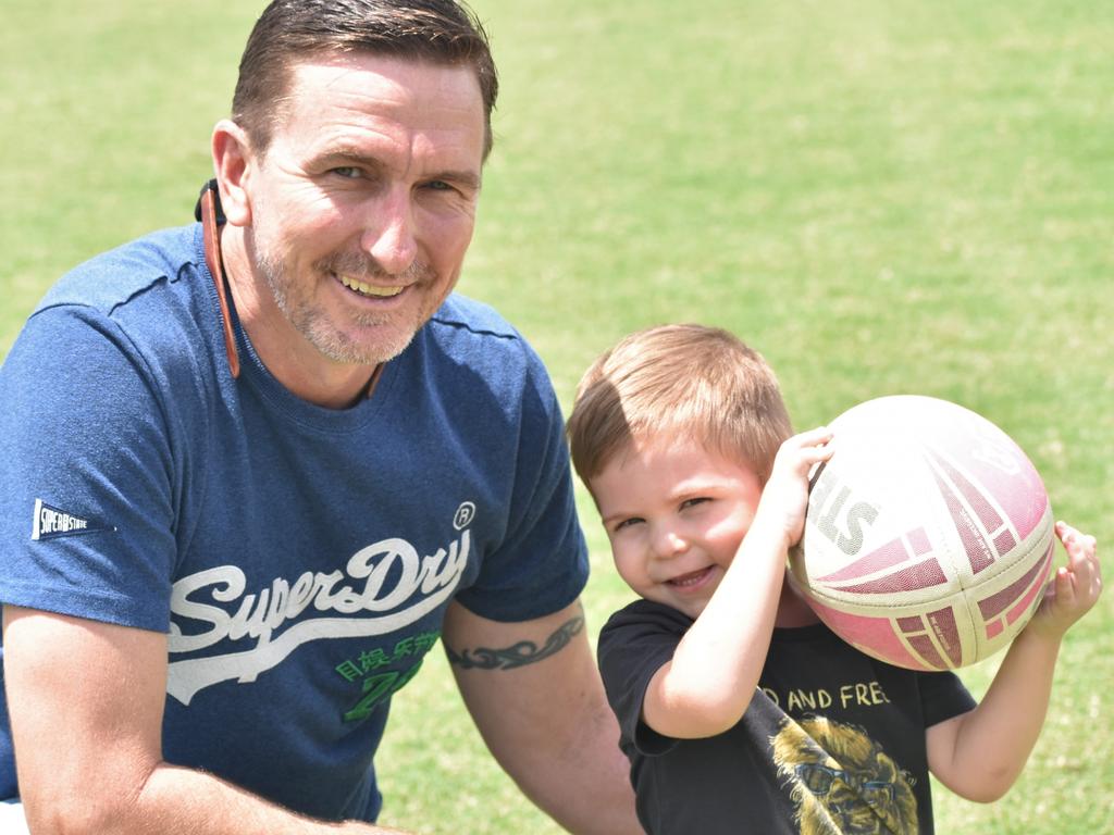 Corey and Finlay McLeod at the CQ Capras underage teams first games at Browne Park, Rockhampton, on February 25, 2023.