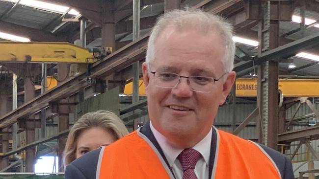 Scott Morrison at the Varley Group engineering and manufacturing company in Tomago, NSW, on Tuesday. Picture: Jess Oates