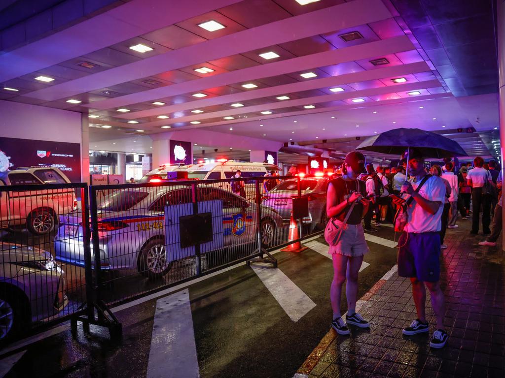 People are evacuated from the Siam Paragon mall, one of the biggest in the Thai capital. Picture: Lauren DeCicca/Getty Images