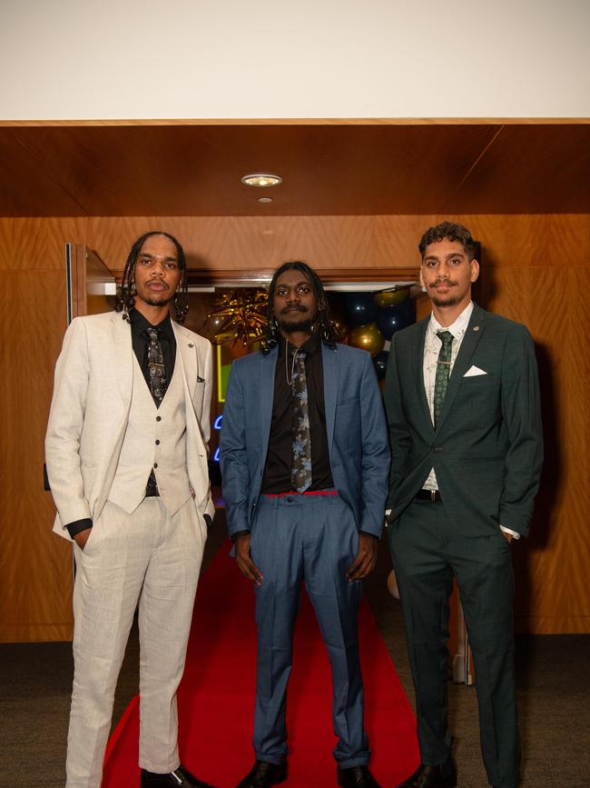 Chad Bill, Junior Mardi and Leon Young at the Year 12 School formals of NT Christian College at Darwin Convention Centre, Darwin. Picture: Pema Tamang Pakhrin.