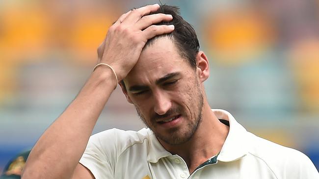 Australian fast bowler Mitchell Starc feeling the heat in Brisbane.