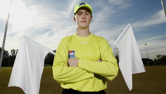 Some young female umpires, like Tayla Manning, are told “good on you, sweetheart”. Photo David Caird