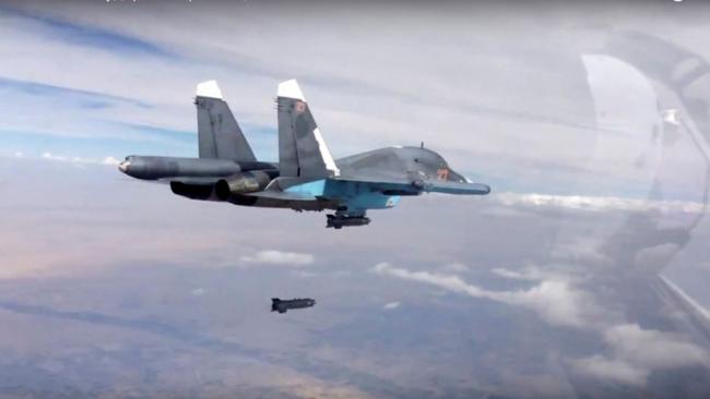 Air power ... The Su-34, seen here dropping a bomb over Syria, is one of Russia’s most modern multi-role combat aircraft.