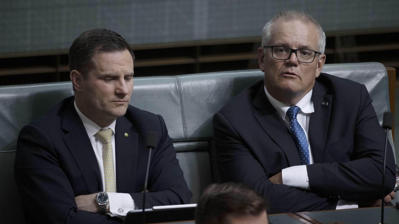 Mr Hawke with former prime minister Scott Morrison during Question Time in the House of Representatives in November 2022. Picture: NCA NewsWire / Gary Ramage