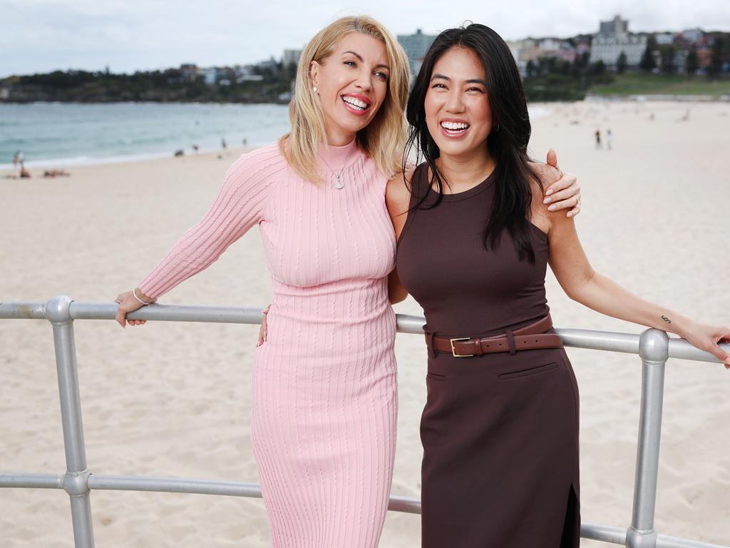 Love expert Jacquie Blaze and Sophia Kim (right) at Bondi beach. Picture: Rohan Kelly