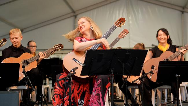 2018 AFCM; Australian Festival of Chamber Music Queens Gardens concert in Townsville. Australian Classical Guitarist Karin Schaupp, joined the Townsville Guitar Orchestra on stage.