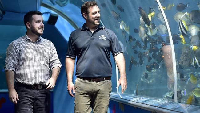 Phillip Thompson and CEO Josh Thomas as $30 million in funding is announced for Townsville's Reef HQ. PICTURE: MATT TAYLOR.