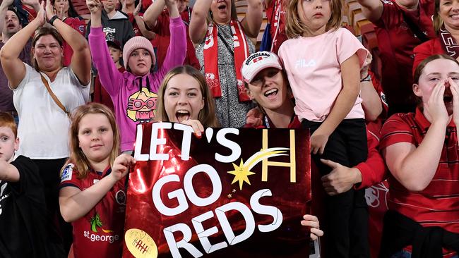 Reds fans turned out in huge numbers for the Super RugbyAU final at Suncorp Stadium. Picture: Bradley Kanaris/Getty Images