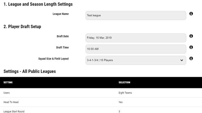 Customise your league on the settings page.