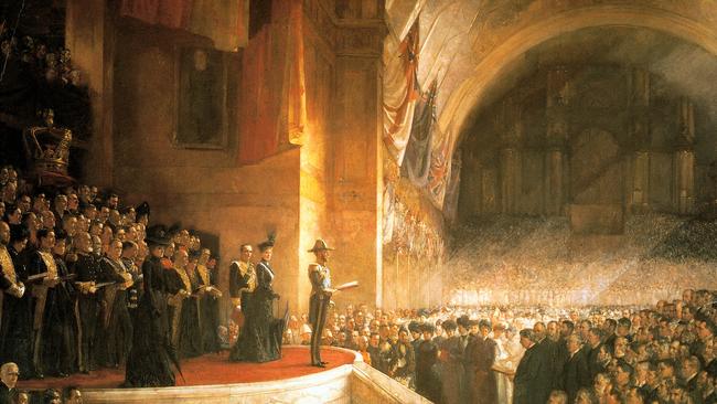 The opening of the first federal parliament of the commonwealth of Australia as painted by Tom Roberts in 1903.